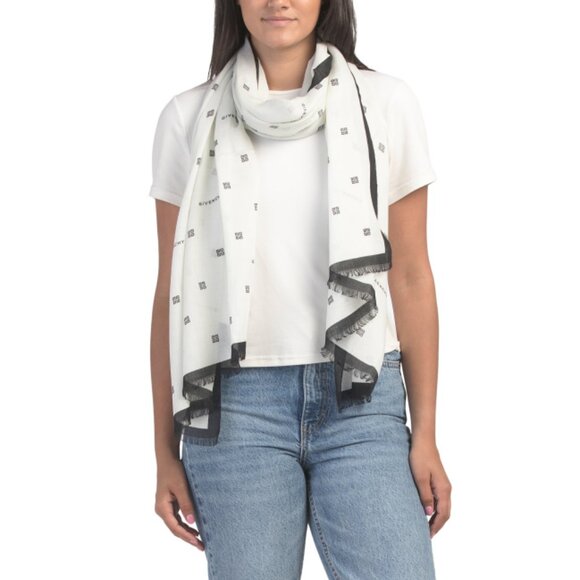 GIVENCHY White/Black Made In Italy Cashmere Blend Plumetis Oblong Scarf